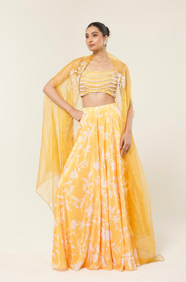 SUNKISSED PRINTED SHARARA CAPE SET