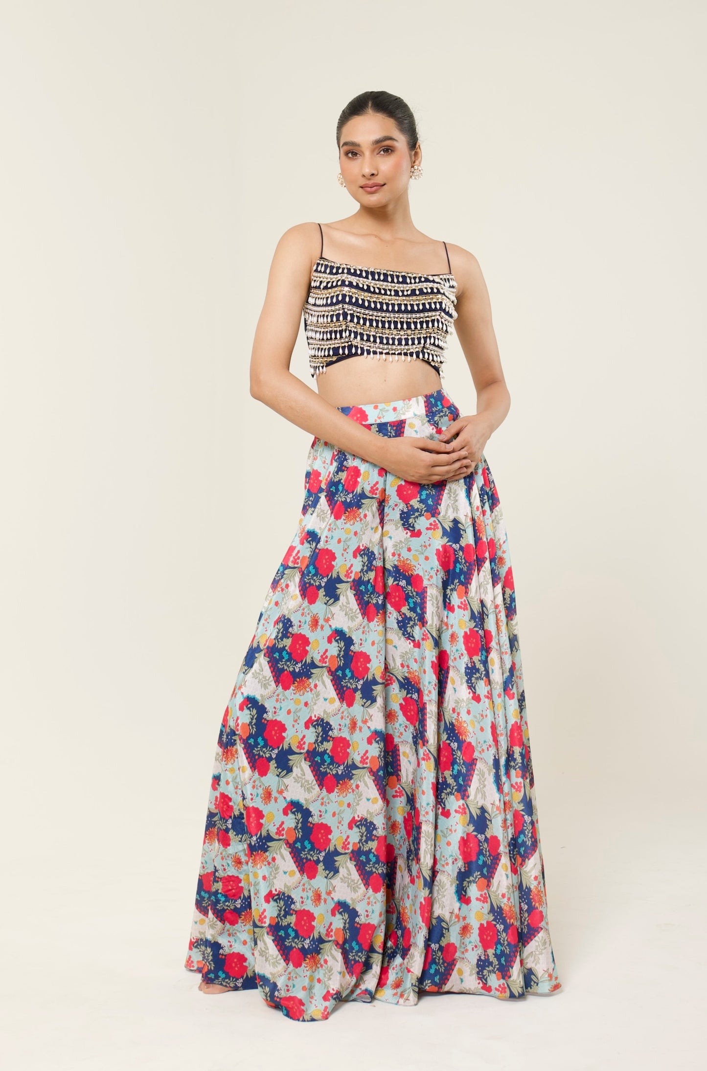 FLORIVA PRINTED SHARARA CAPE SET