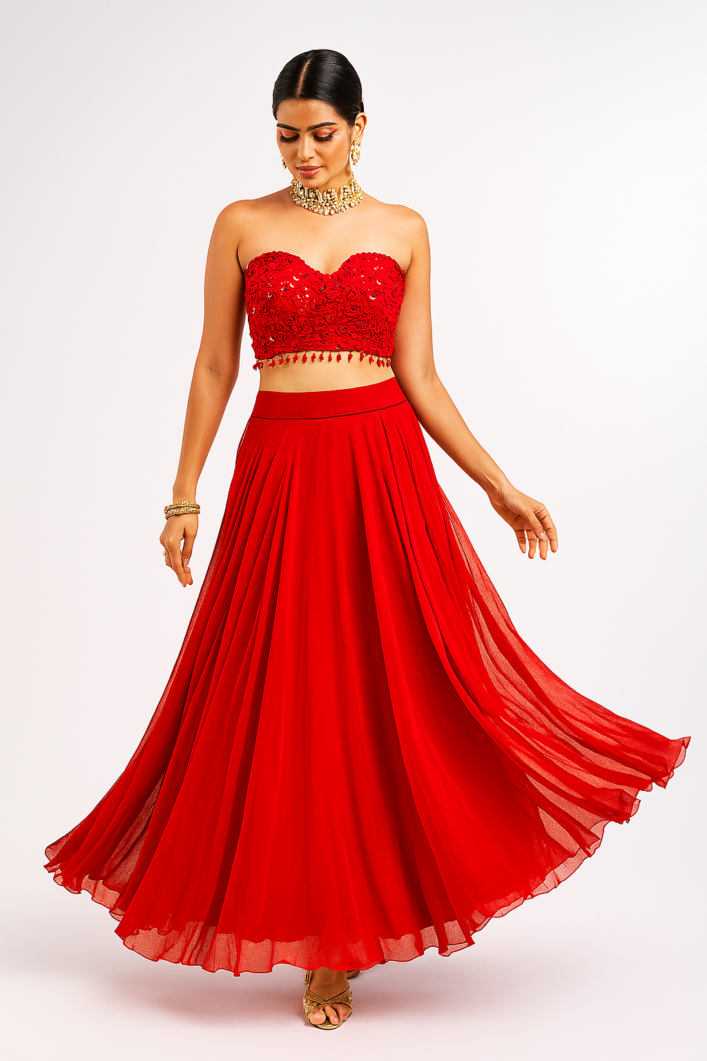 RADIANT RED TUBE LEHENGA