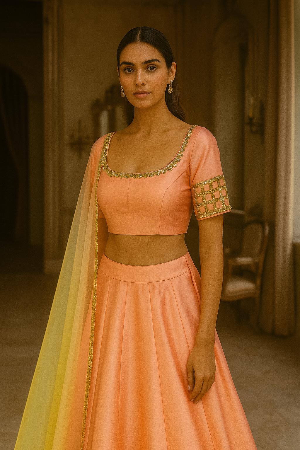 PEACH YELLOW LEHENGA