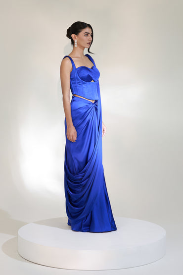 COBALT CORSET SAREE SET