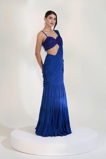 BLUE BOLT DRAPE SKIRT SET