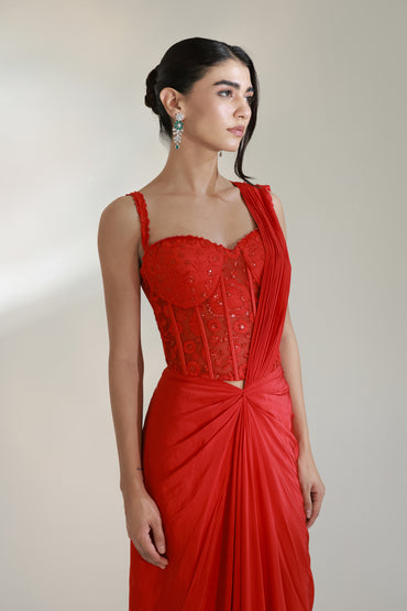 CRIMSON CORSET SAREE