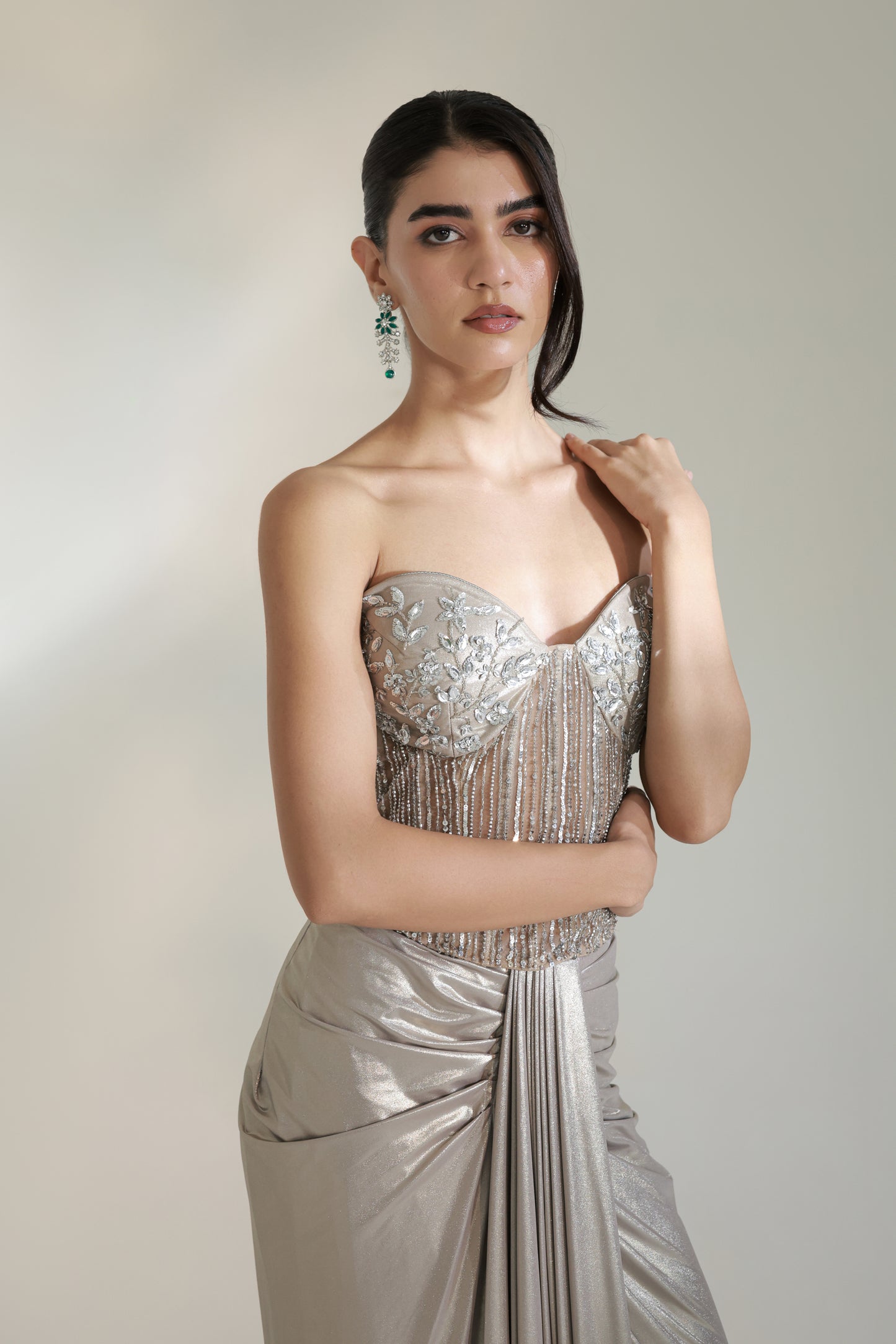 PLATINUM CORSET DHOTI SET