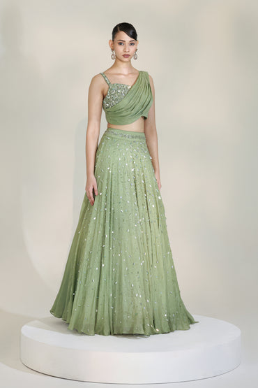 SAGE LUXE DRAPE LEHENGA