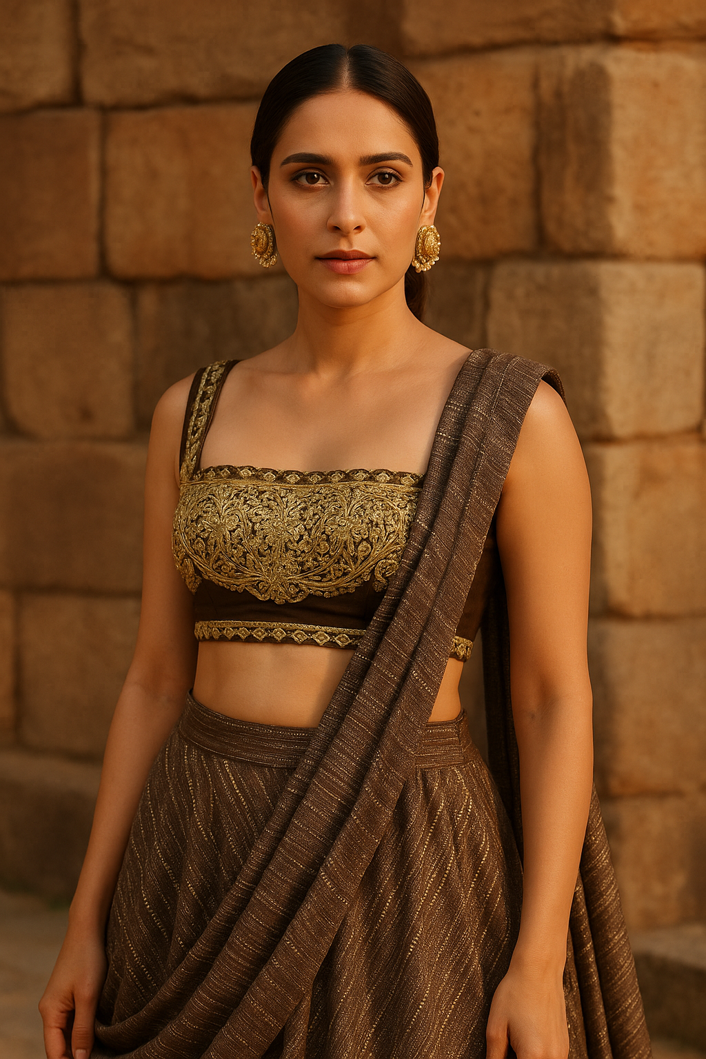 BROWN DRAPE LEHENGA