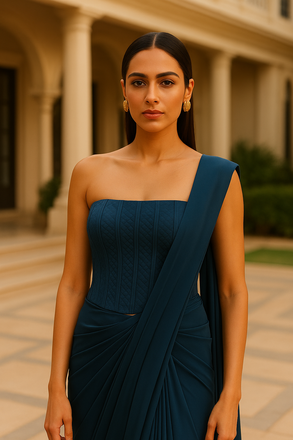 TEAL BLUE CORSET SAREE
