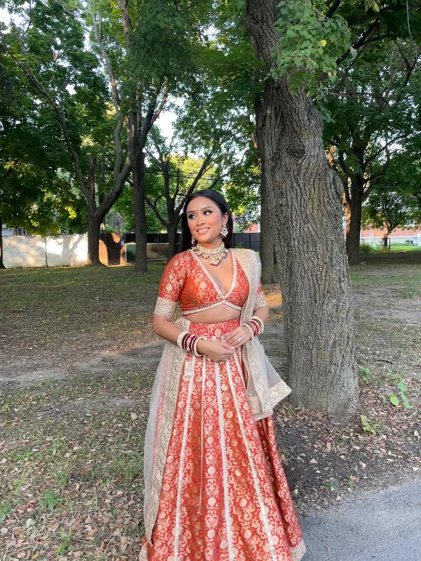 Rust Orange Banarsi Lehenga