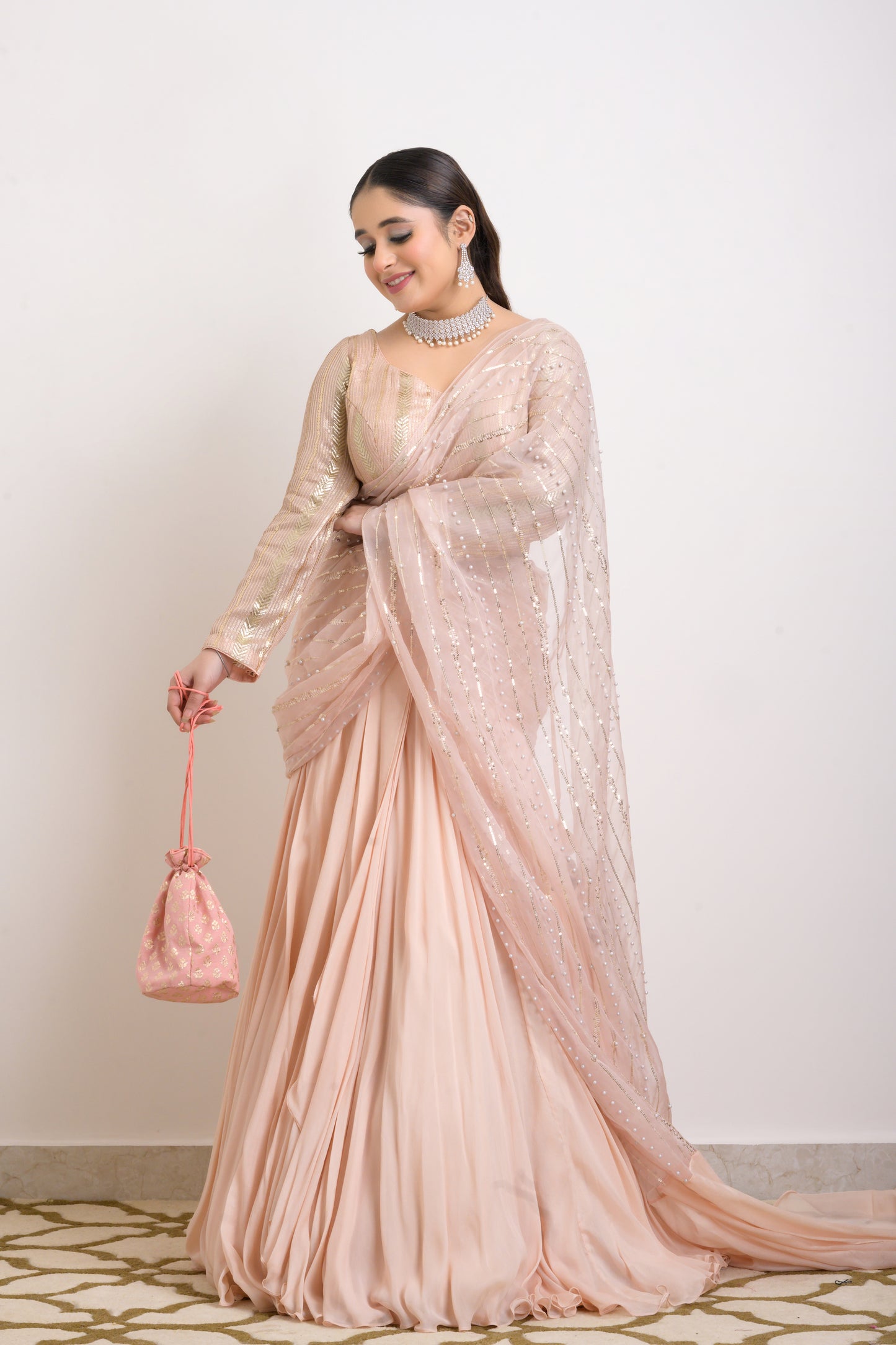 Beige Drape Lehenga