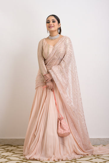 Beige Drape Lehenga