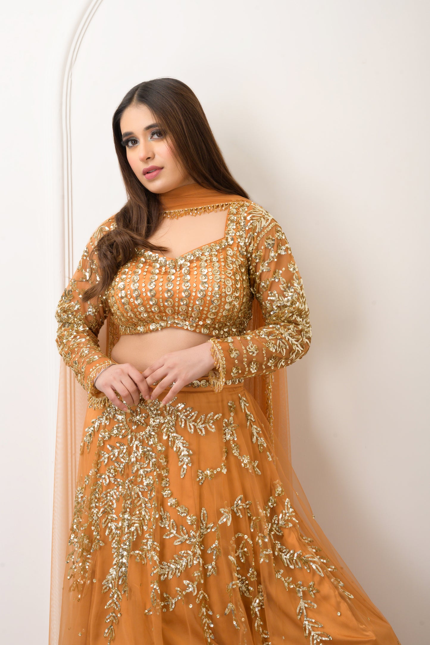 Rust Golden Lehenga