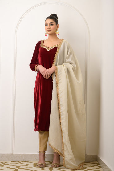 Maroon Velvet Suit