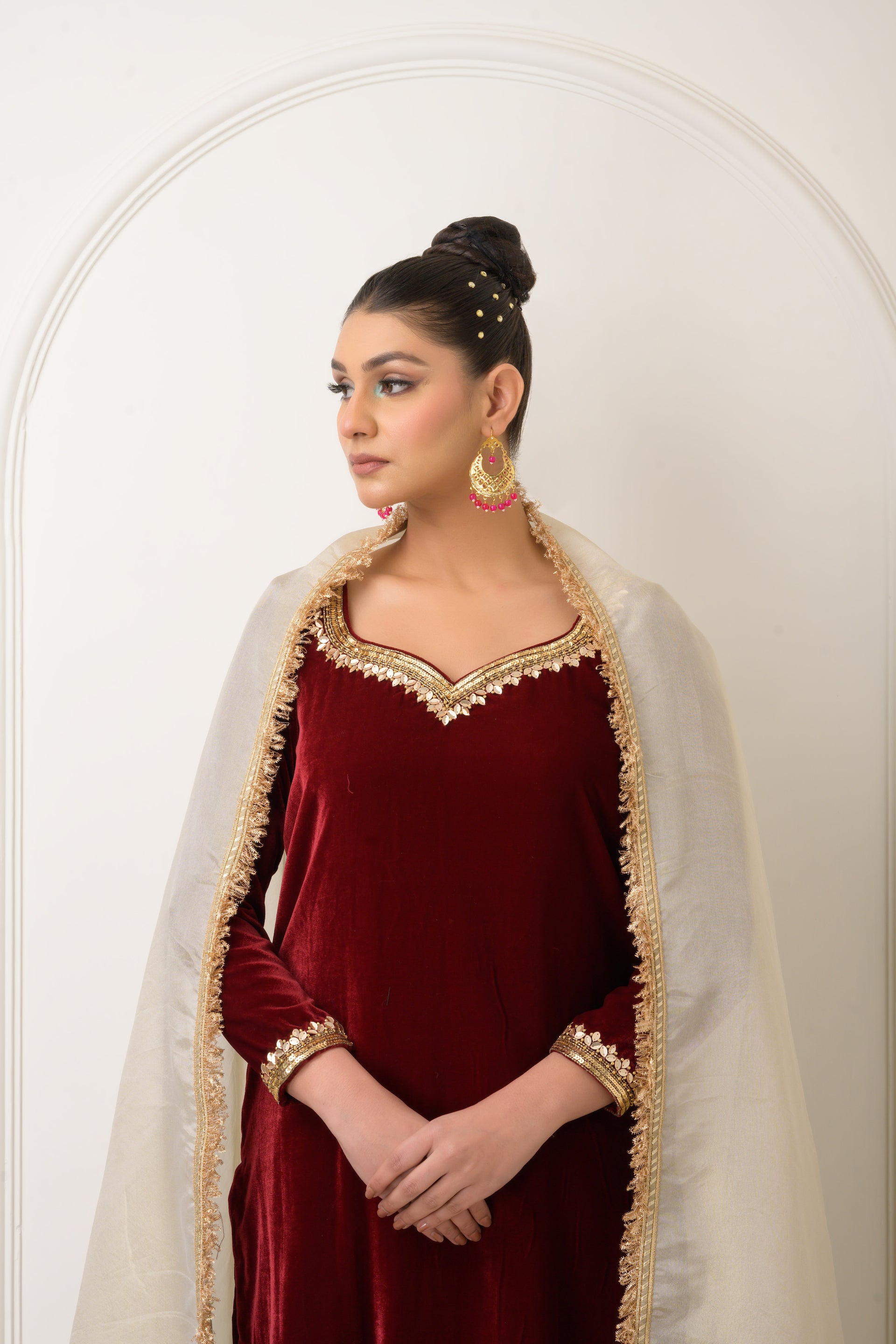 Burgundy Velvet Velvet Dress Suit Pc Maroon Unstitched Velvet Suit Set