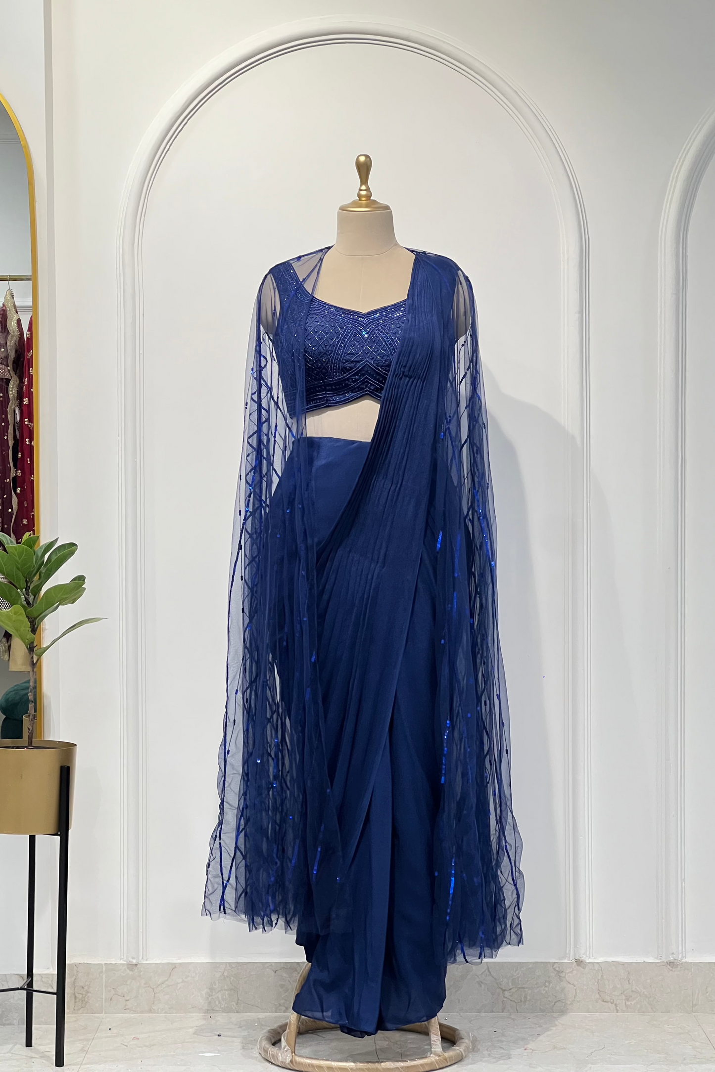 Navy Cape Saree