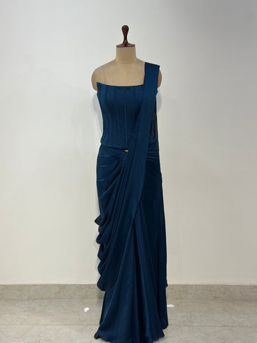 TEAL BLUE CORSET SAREE