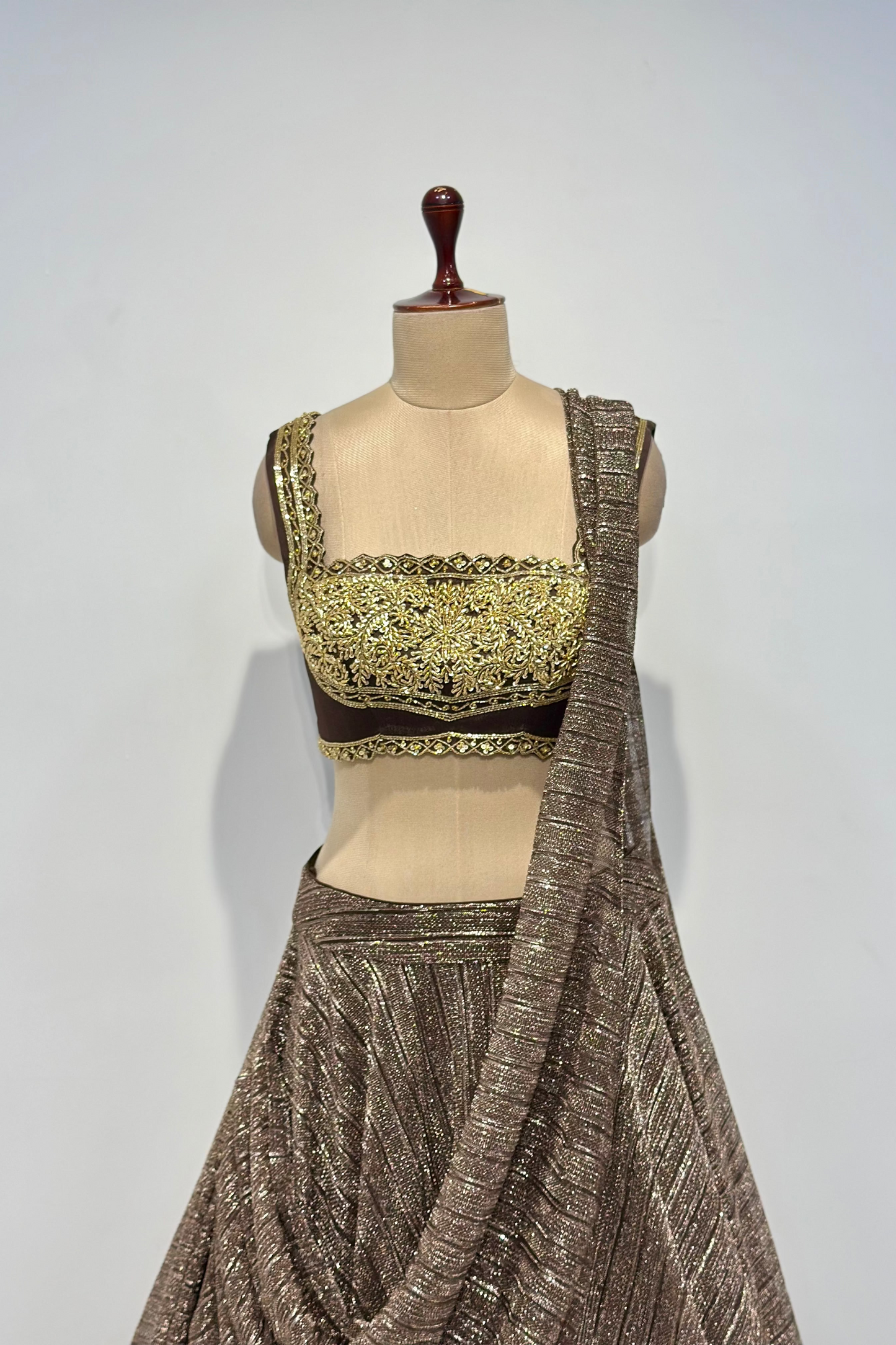 BROWN DRAPE LEHENGA