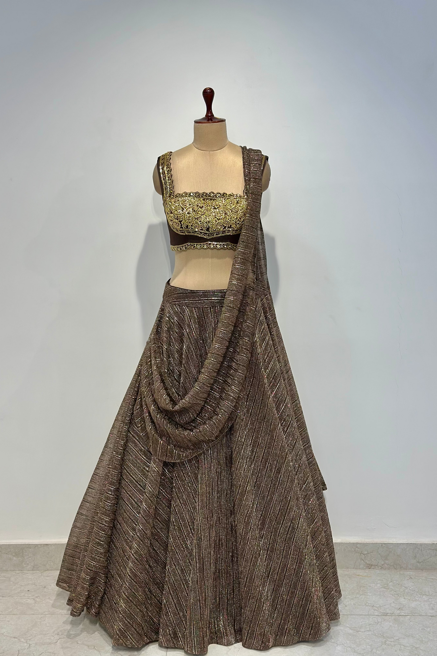BROWN DRAPE LEHENGA