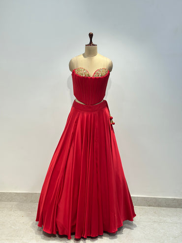 RED CORSET LEHENGA