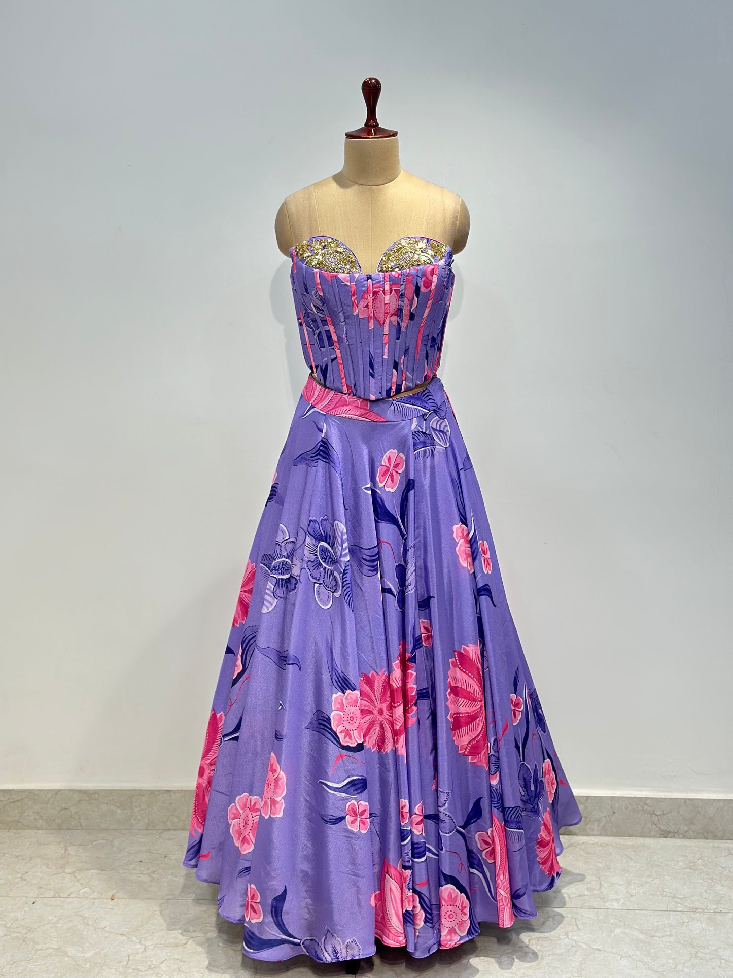 LILAC PRINTED CORSET LEHENGA