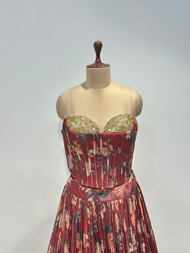 MAROON FLORAL CORSET LEHENGA