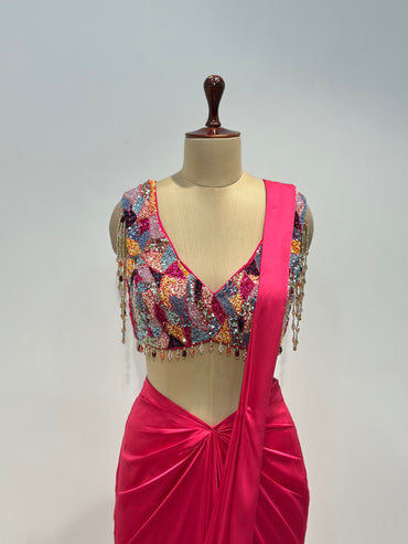 PINK MULTICOLORED BLOUSE SAREE