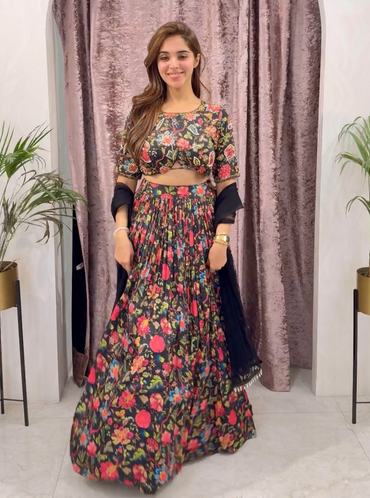 Black Floral lehenga