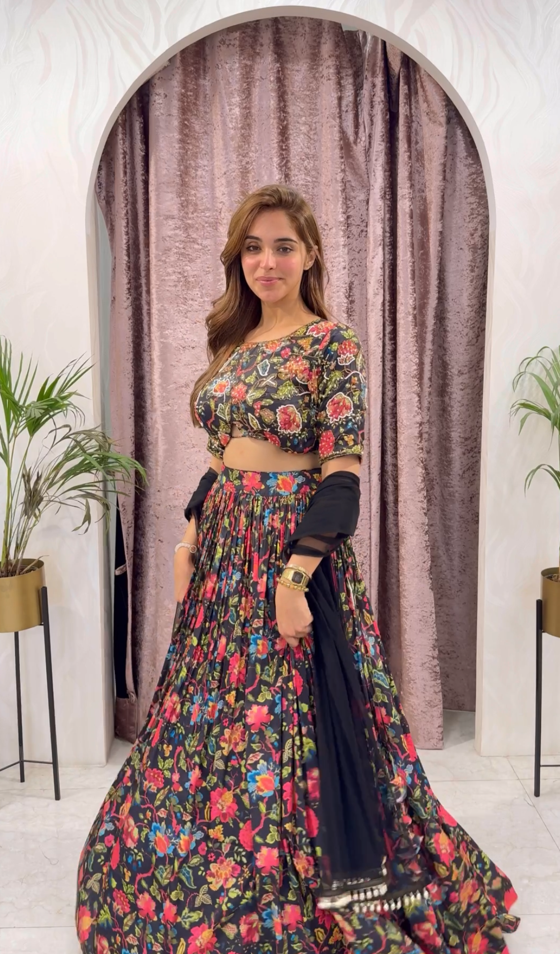Black Floral lehenga