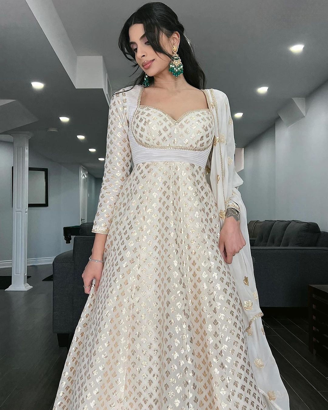 White Chanderi Anarkali