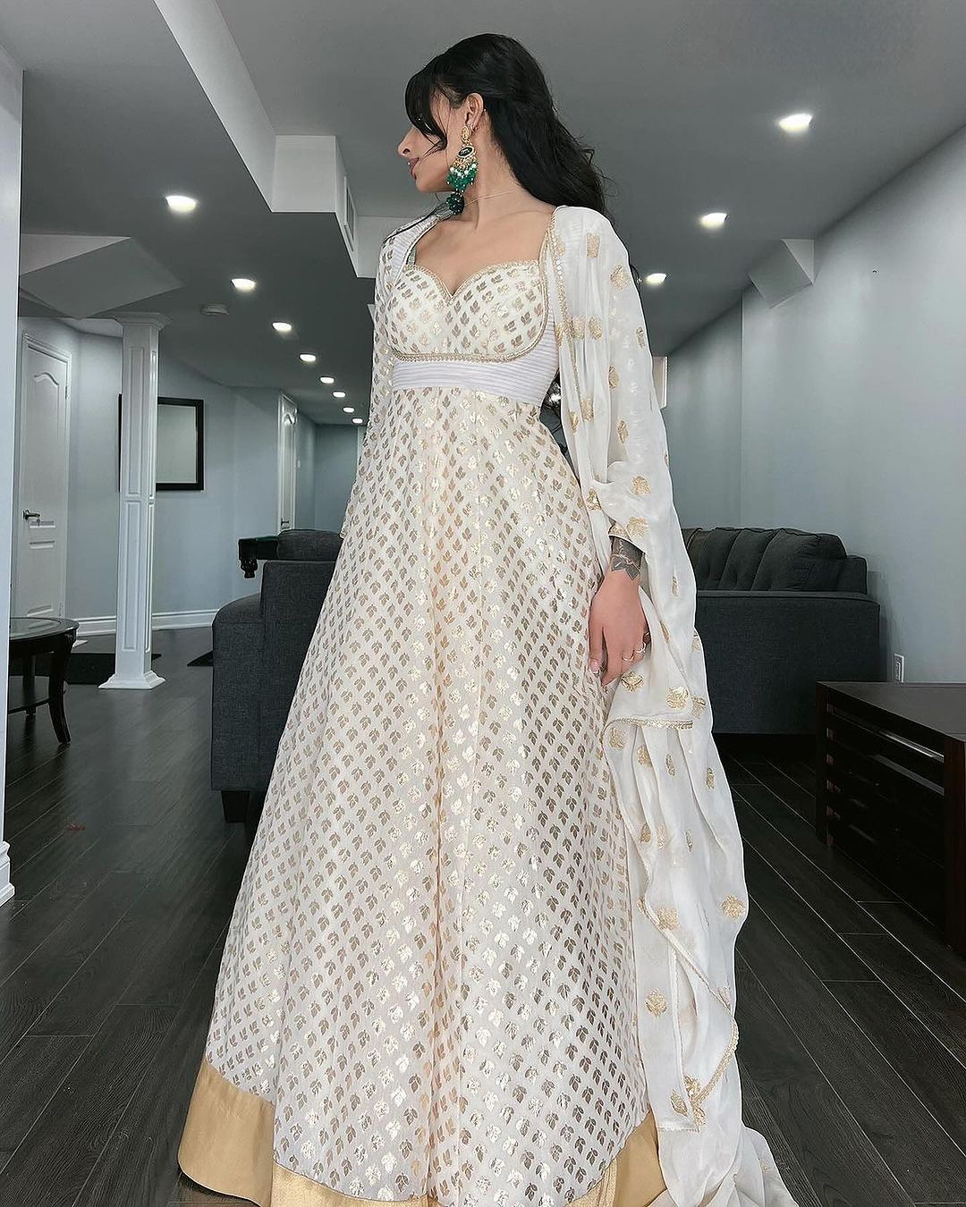 White Chanderi Anarkali