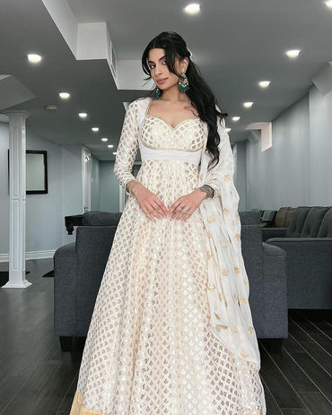 White Chanderi Anarkali