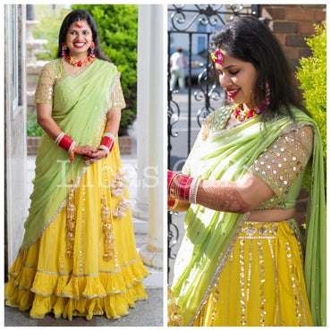 Client In Green - Yellow Sequin Lehenga