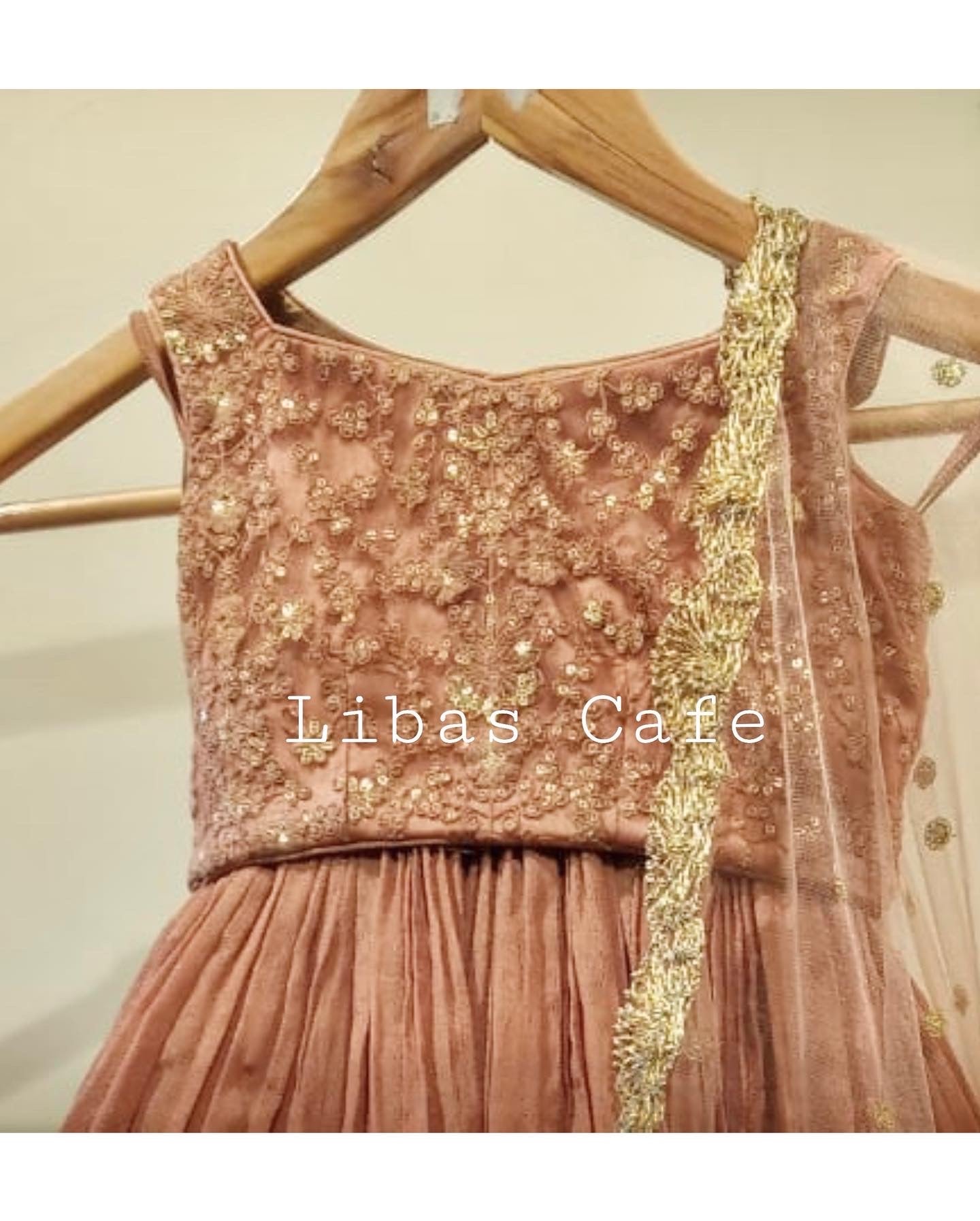 Brownish Gold Thread Embroidered Baby Girl Lehenga