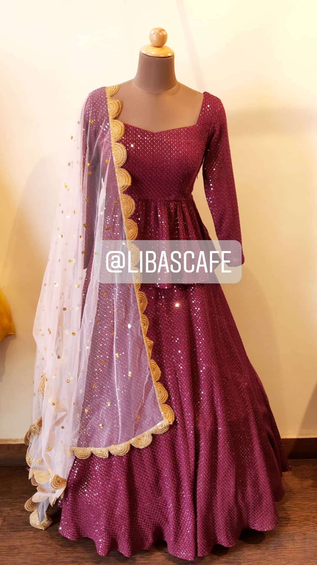 Maroon Lakhnavi Peplum Lehenga