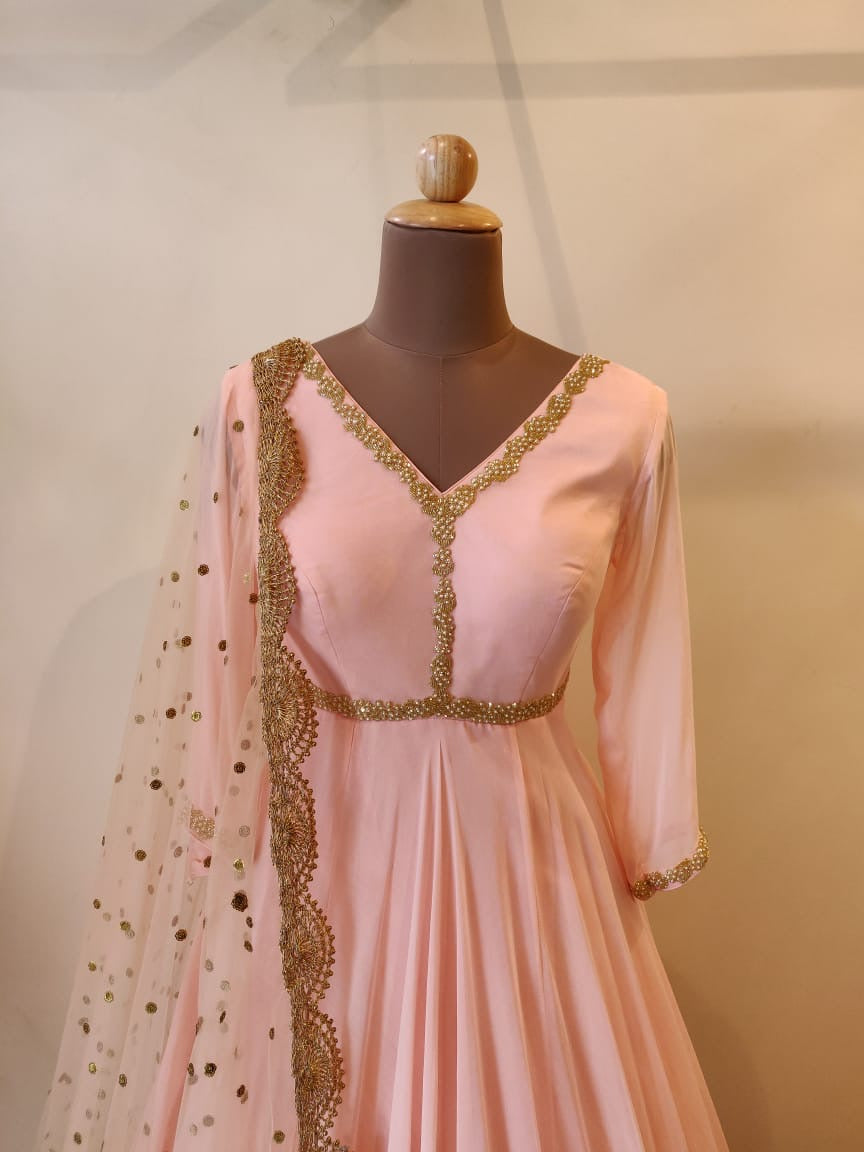 Peach Pearl Katdana Anarkali