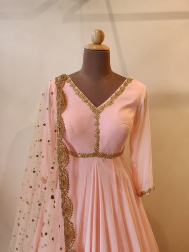 Peach Pearl Katdana Anarkali