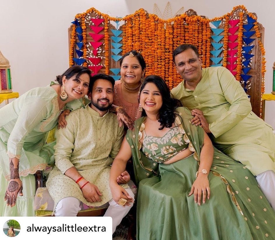 Diksha In Our Pickle Green Pearl Cape Lehenga