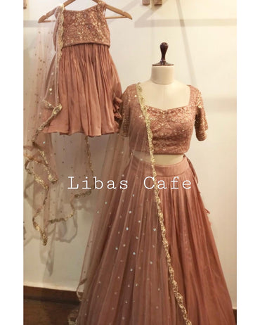 Brownish Gold Thread Embroidered Baby Girl Lehenga