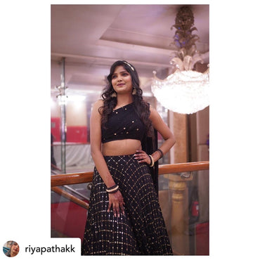 Client In Our Black Drape Sequin Lehenga
