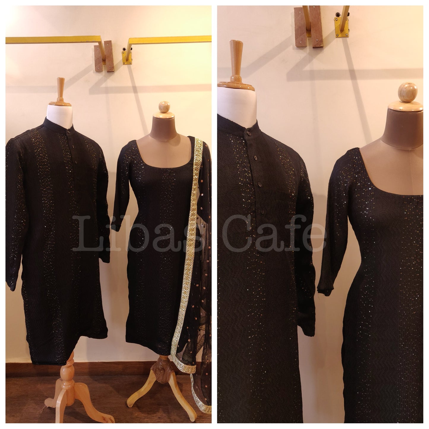 Black Kurta For Him & Her Combo
