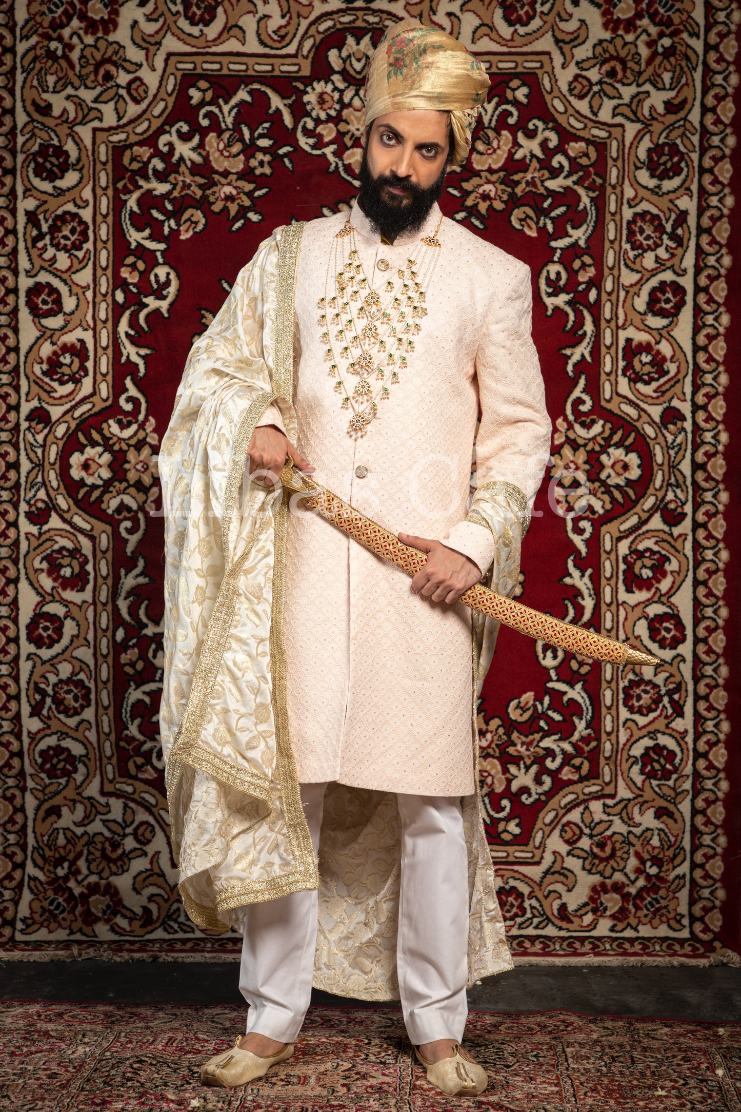 Peach Chikankari Sherwani