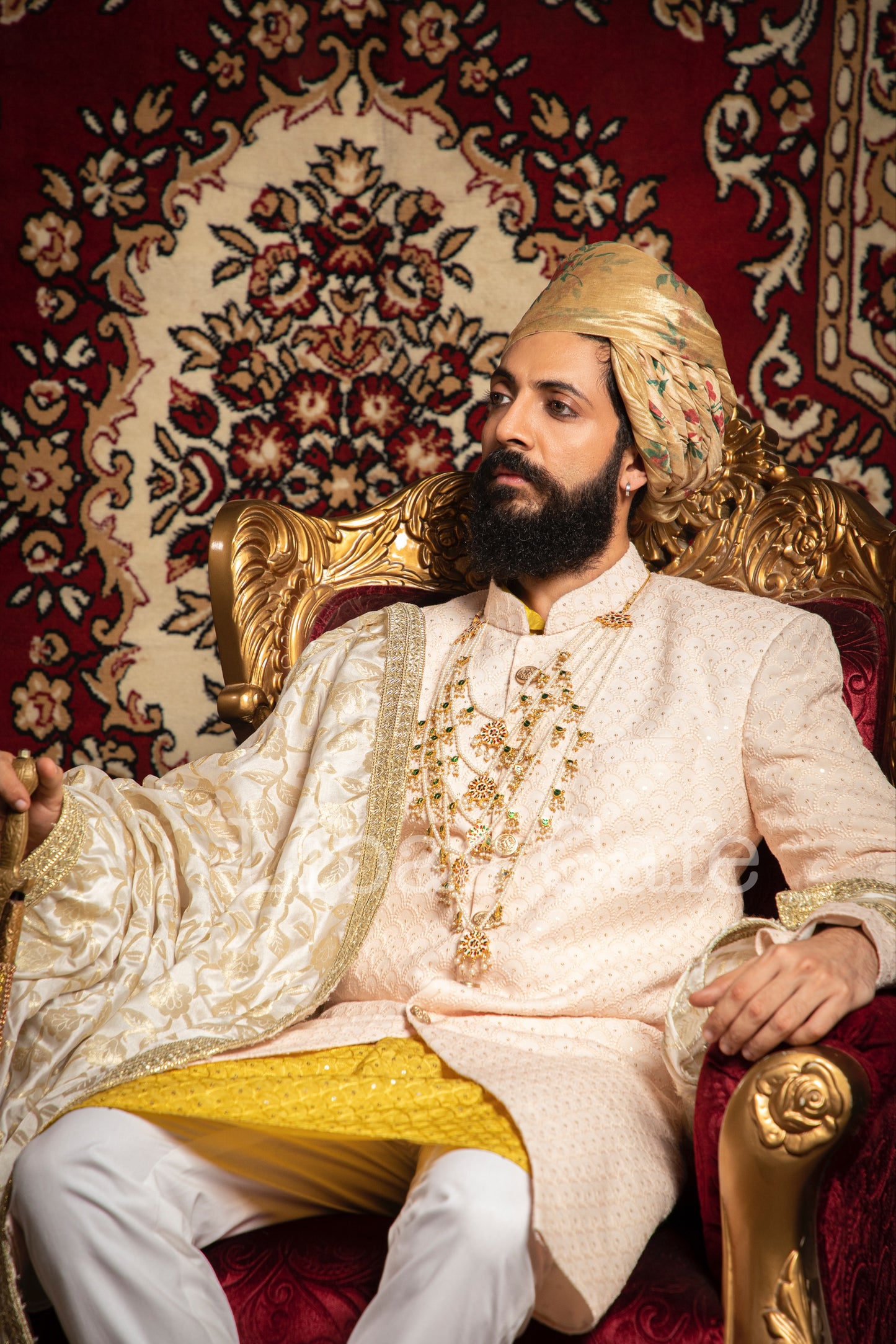 Peach Chikankari Sherwani