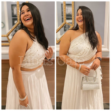 Diksha Singhi In Ivory Sequin Drape Lehenga