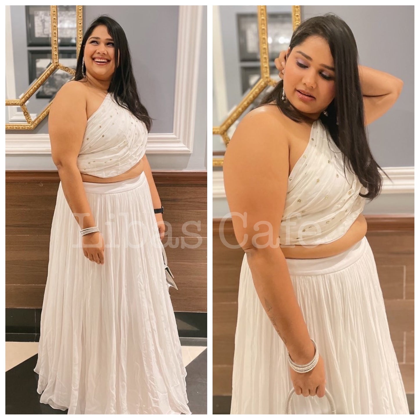 Diksha Singhi In Ivory Sequin Drape Lehenga