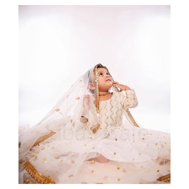 White Net Lakhnavi Frock/suit