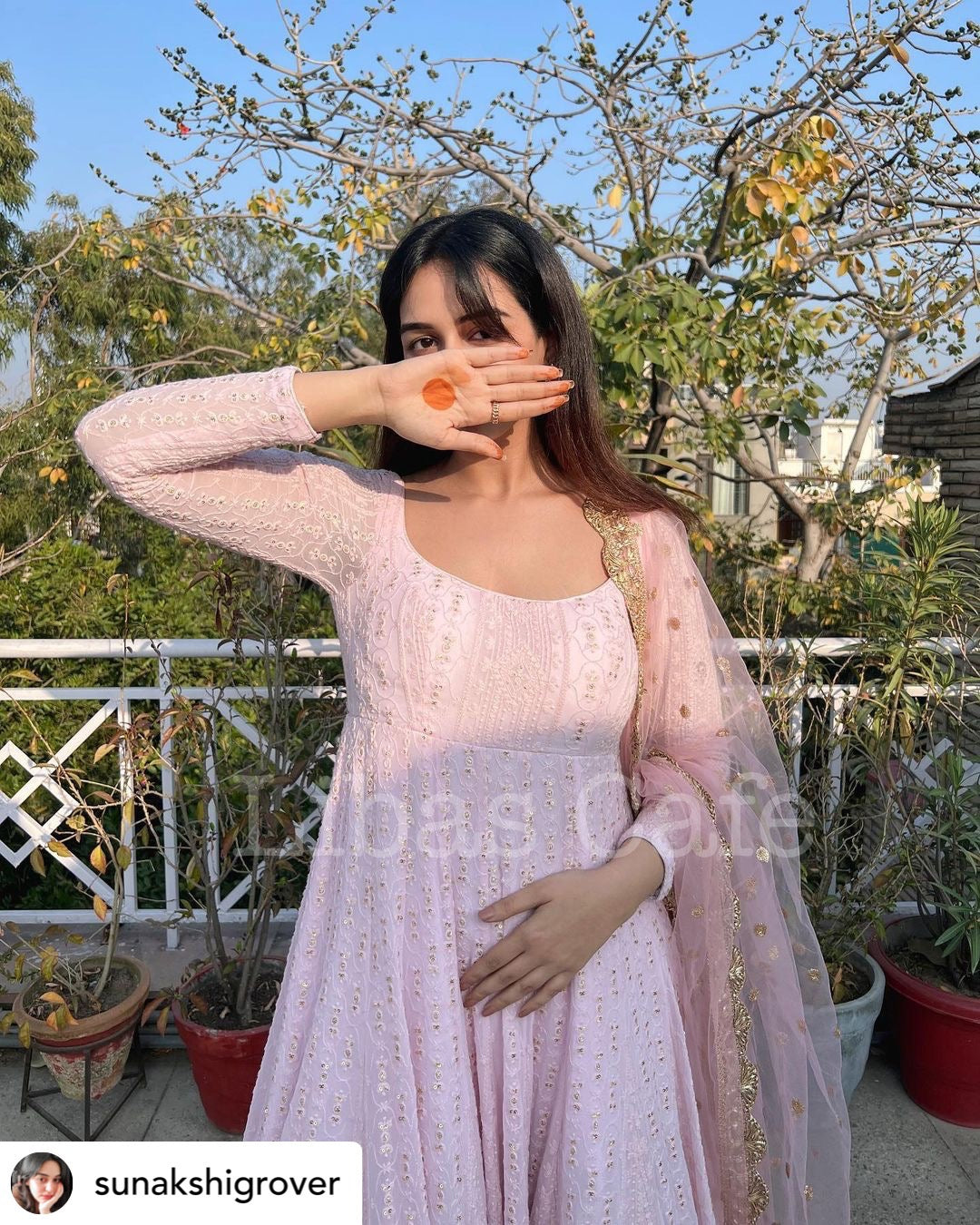 Sonakshi Grover In Our Baby Pink Lakhnavi Flared Anarkali