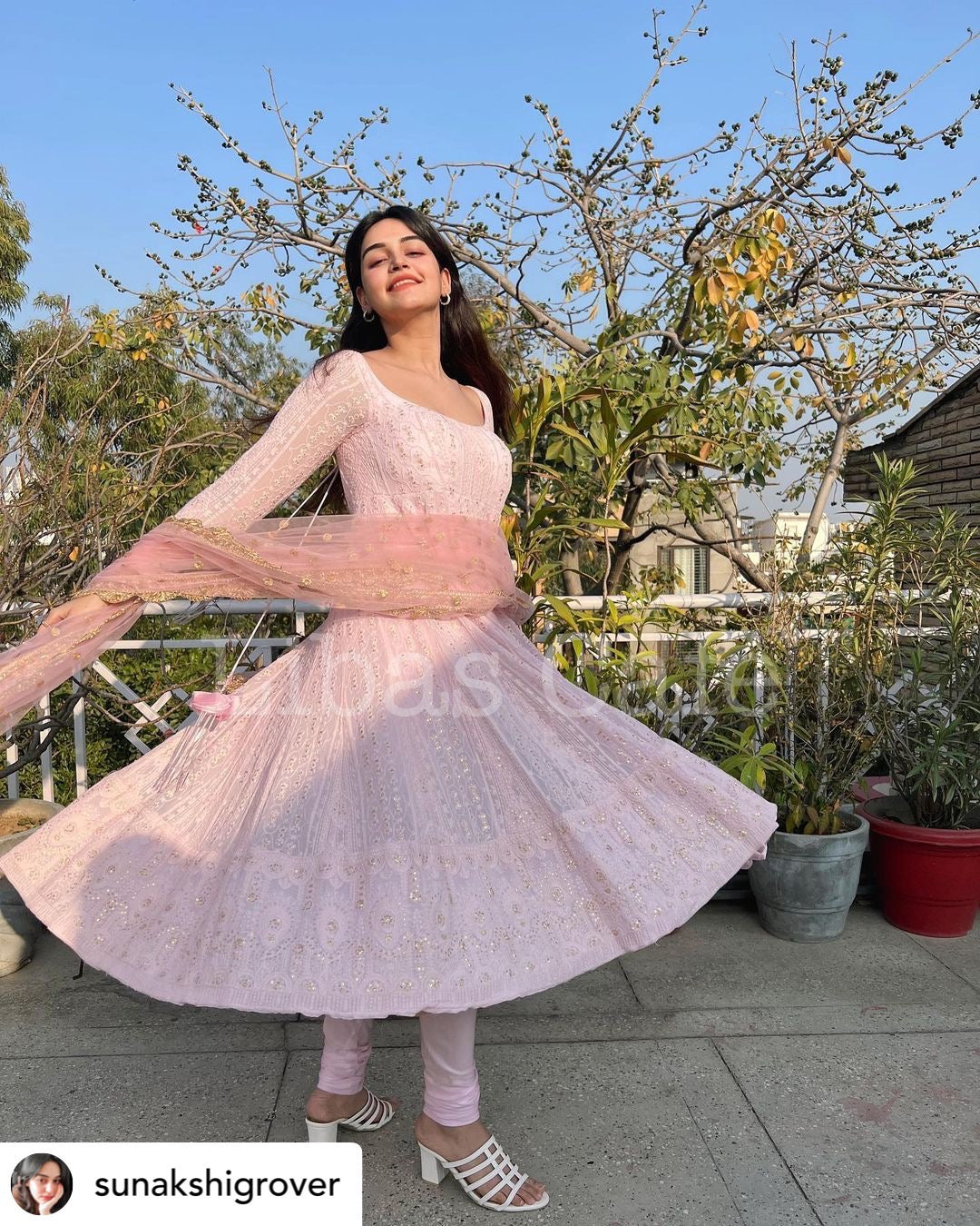 Sonakshi Grover In Our Baby Pink Lakhnavi Flared Anarkali