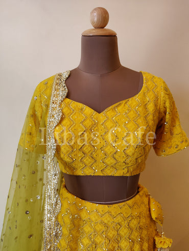 Yellow Zig-zag Lakhnavi Lehenga
