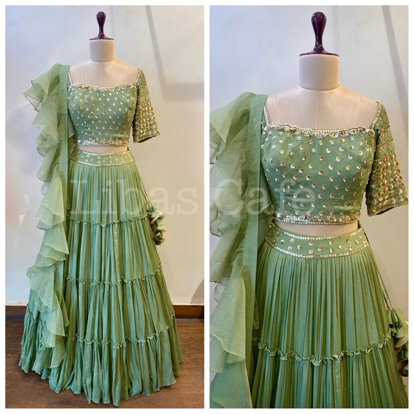 Green Gathered Lehenga