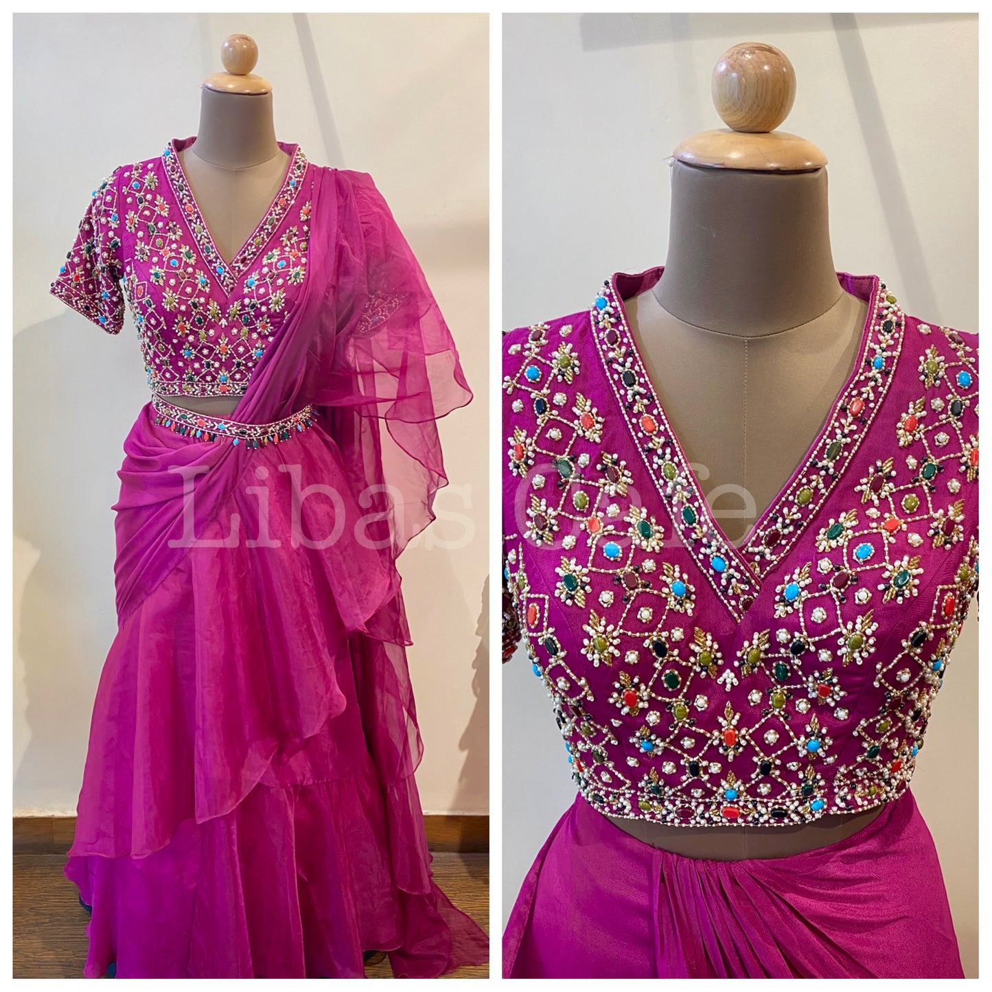 Wine Ruffle Saree