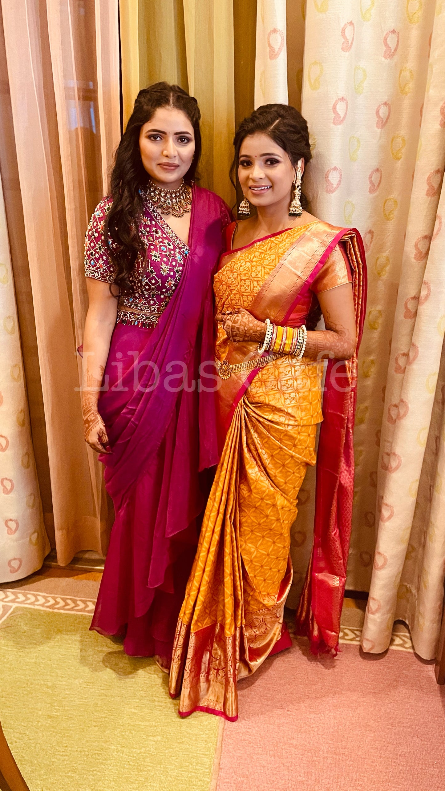 Client In Wine Ruffle Saree